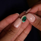 3.60 Ctw 14k Lab Grown Colombian Emerald and Diamond Halo Pendant Necklace - Aura Ferkos Fine Jewelry