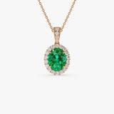 3.60 Ctw 14k Lab Grown Colombian Emerald and Diamond Halo Pendant Necklace - Aura Ferkos Fine Jewelry