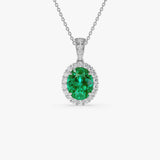 3.60 Ctw 14k Lab Grown Colombian Emerald and Diamond Halo Pendant Necklace - Aura 14k White Gold Ferkos Fine Jewelry