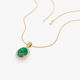 3.60 Ctw 14k Lab Grown Colombian Emerald and Diamond Halo Pendant Necklace - Aura Ferkos Fine Jewelry