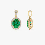 3.60 Ctw 14k Lab Grown Colombian Emerald and Diamond Halo Pendant Necklace - Aura Ferkos Fine Jewelry