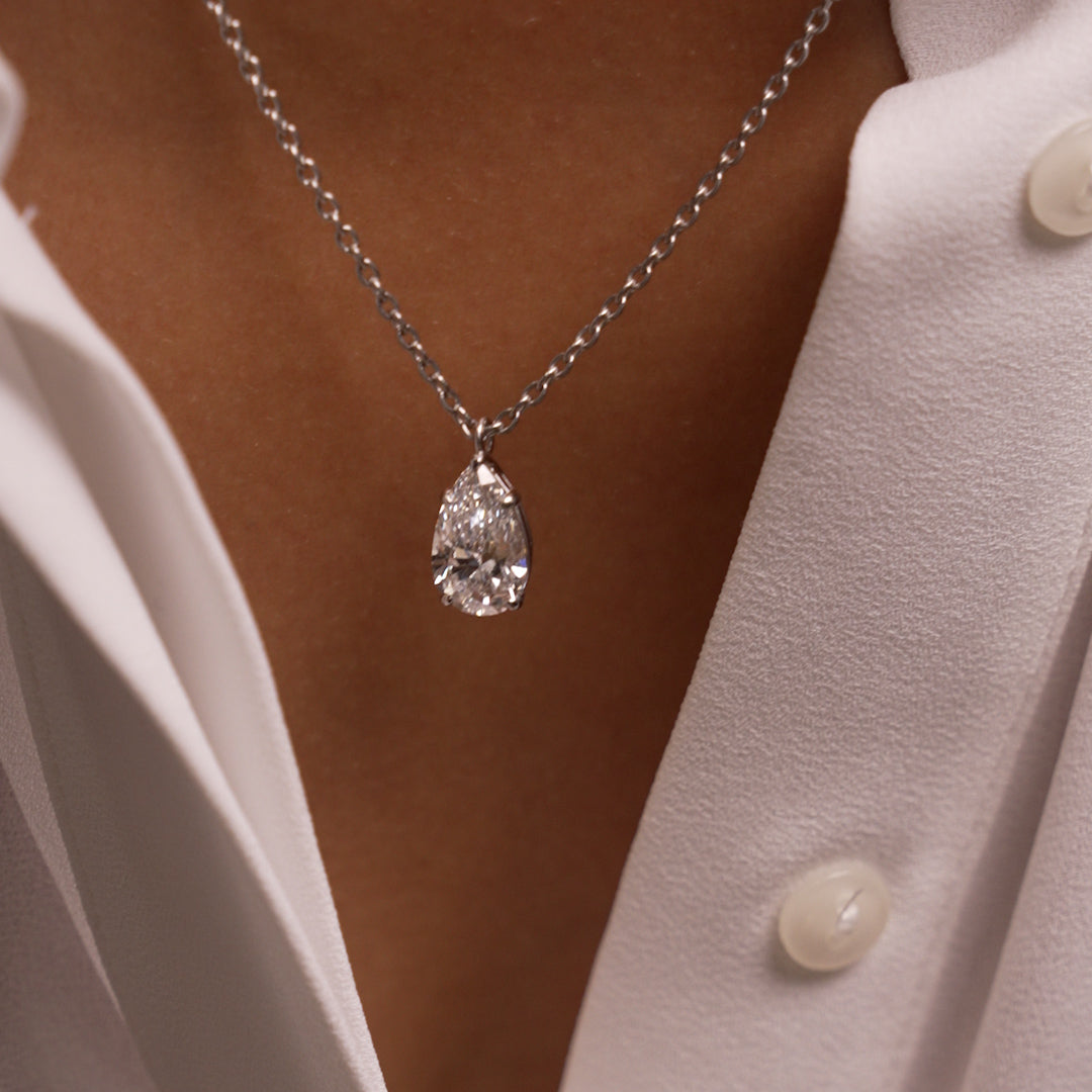 3.00 Ctw 14k Pear Shaped Lab Grown Diamond Statement Pendant Necklace - Clio Ferkos Fine Jewelry
