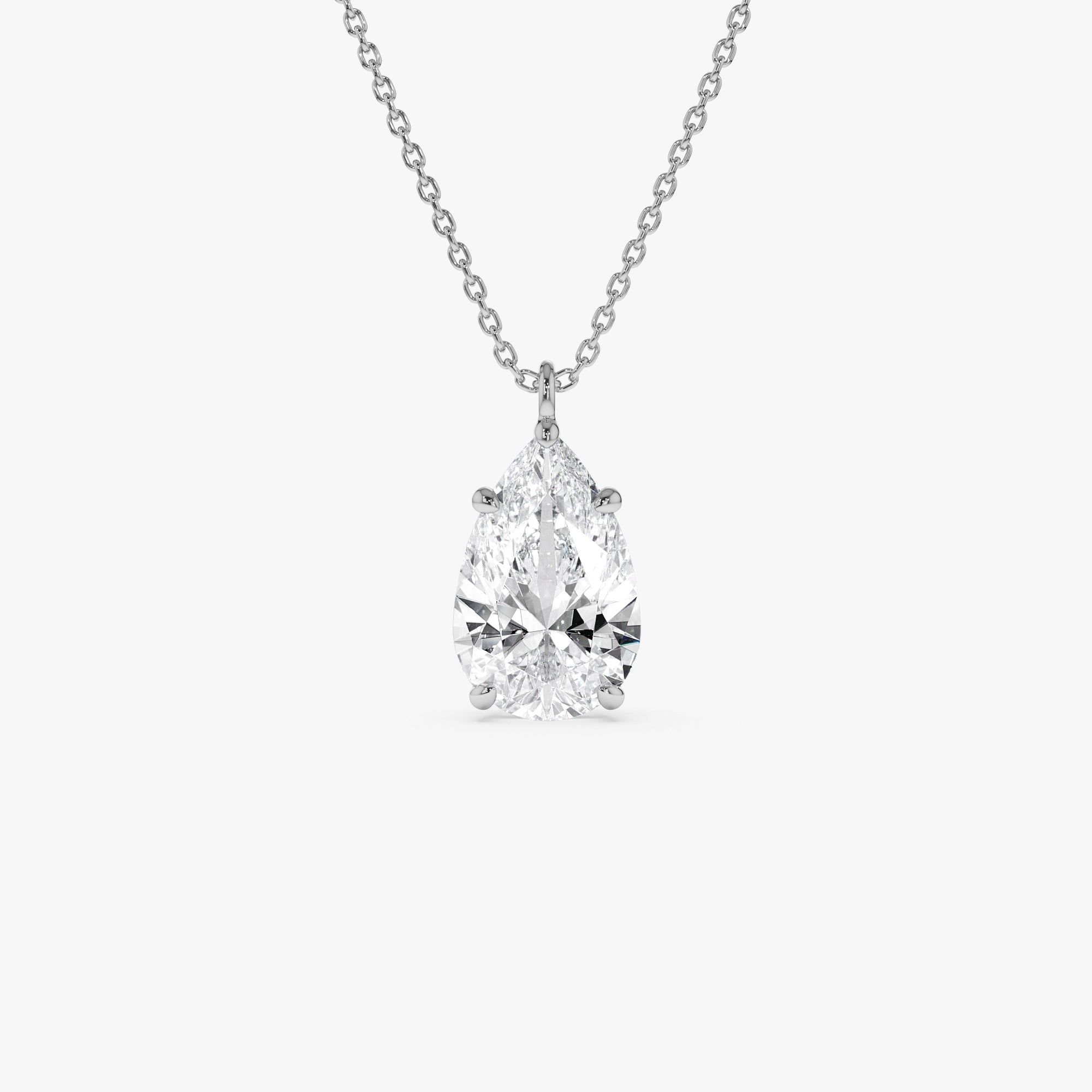 3.00 Ctw 14k Pear Shaped Lab Grown Diamond Statement Pendant Necklace - Clio 14k White Gold Ferkos Fine Jewelry