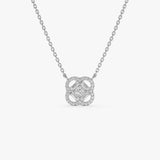 14k Baguette and Round Diamond Clover Pendant Necklace 14K White Gold Ferkos Fine Jewelry