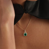 1.90 Ctw 14K Emerald Cut Lab Grown Colombian Emerald Diamond Halo Pendant - Diya Ferkos Fine Jewelry