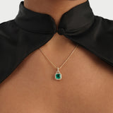 1.90 Ctw 14K Emerald Cut Lab Grown Colombian Emerald Diamond Halo Pendant - Diya Ferkos Fine Jewelry
