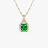 1.90 Ctw 14K Emerald Cut Lab Grown Colombian Emerald Diamond Halo Pendant - Diya 14K Gold Ferkos Fine Jewelry