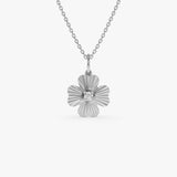 14k Fluted Four Leaf Clover Diamond Necklace 14K White Gold Ferkos Fine Jewelry