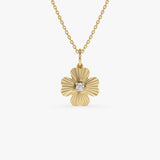 14k Fluted Four Leaf Clover Diamond Necklace 14K Gold Ferkos Fine Jewelry