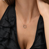 14K Gold & Silver Modern Diamond Circle Pendant Necklace Ferkos Fine Jewelry