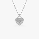 14K Gold Fluted Diamond Heart Charm Necklace 14K White Gold Ferkos Fine Jewelry