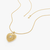 14K Gold Fluted Diamond Heart Charm Necklace Ferkos Fine Jewelry