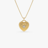14K Gold Fluted Diamond Heart Charm Necklace 14K Gold Ferkos Fine Jewelry