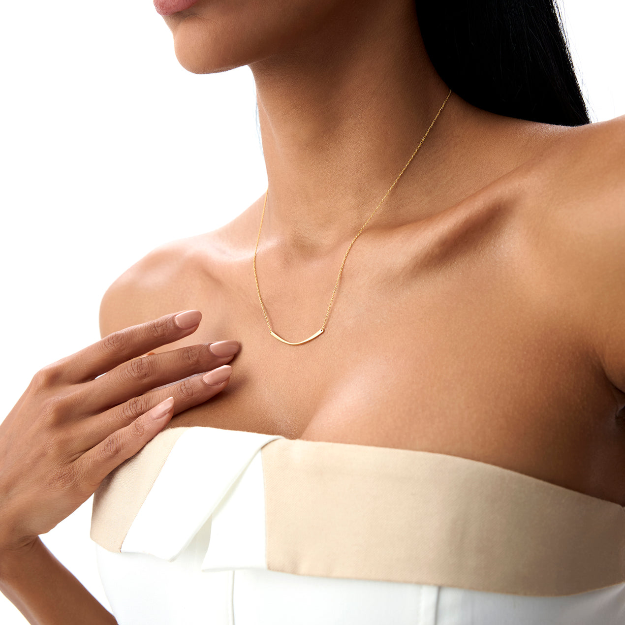 14K Gold Curved Bar Necklace