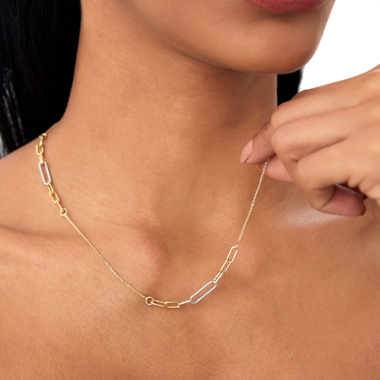 14k Two-Tone Link Layering Paperclip Necklace – Ferkos Fine Jewelry