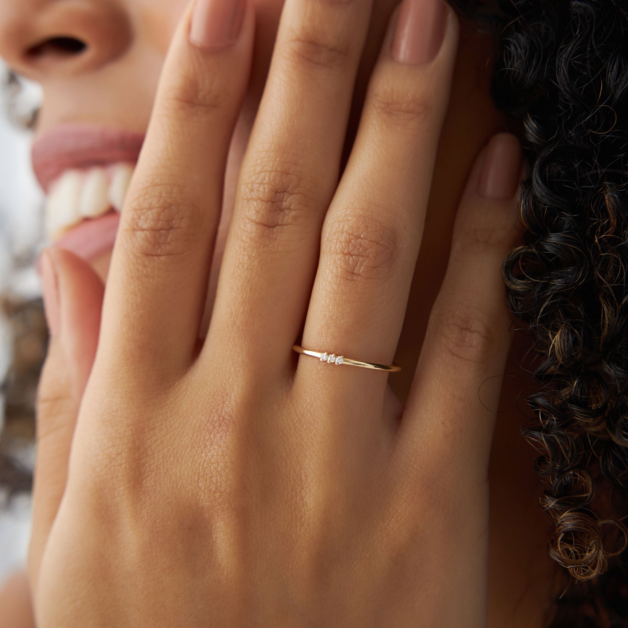 14K Gold 3 Stone Minimalist Diamond Ring  Ferkos Fine Jewelry