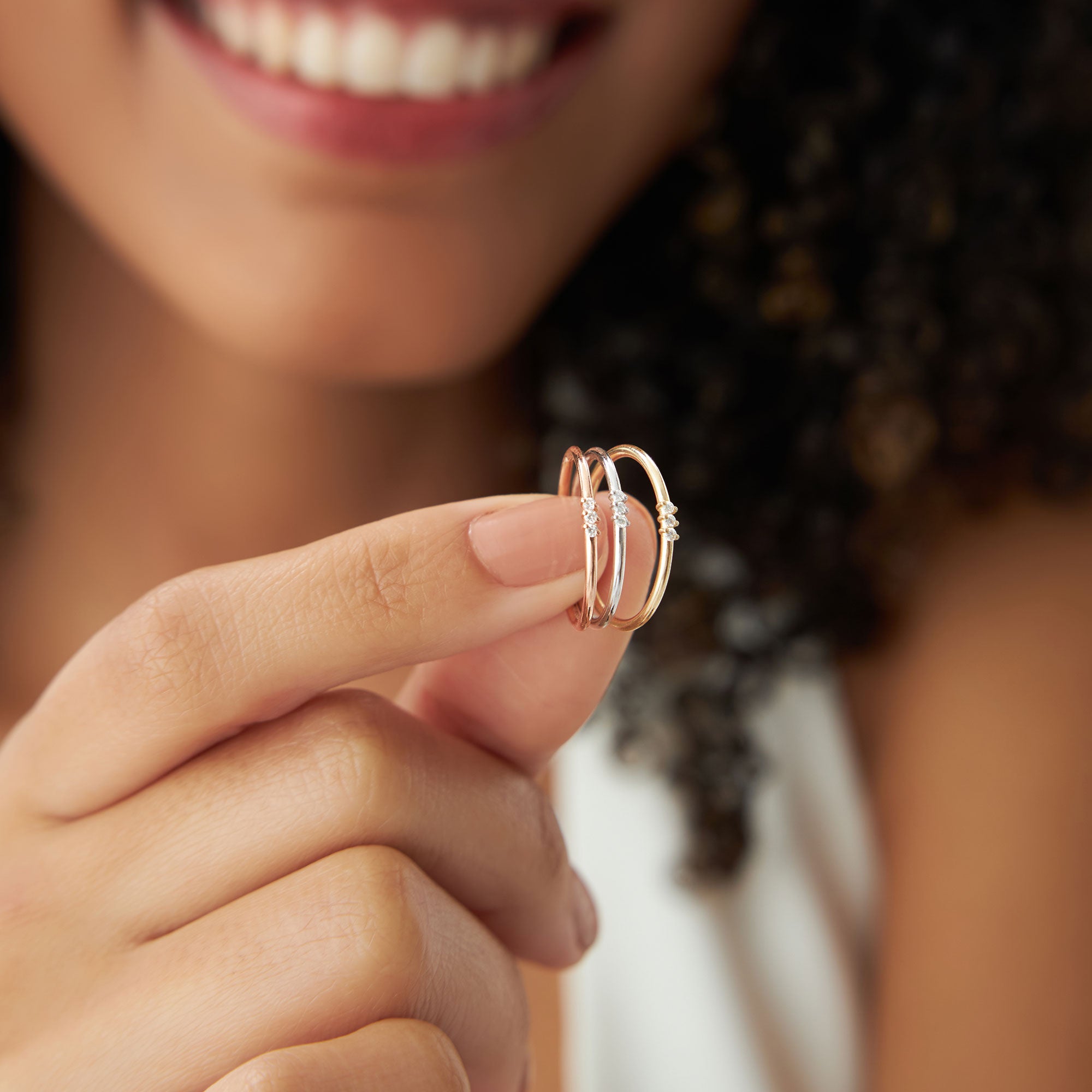 14K Gold 3 Stone Minimalist Diamond Ring  Ferkos Fine Jewelry