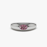 14k Flush Set Oval Pink Sapphire Dome Ring 14K White Gold Ferkos Fine Jewelry