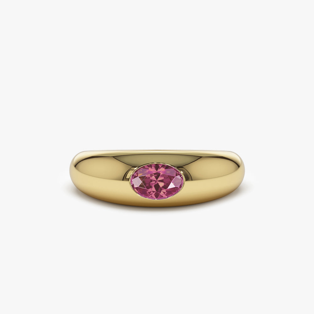 14k Flush Set Oval Pink Sapphire Dome Ring 14K Gold Ferkos Fine Jewelry