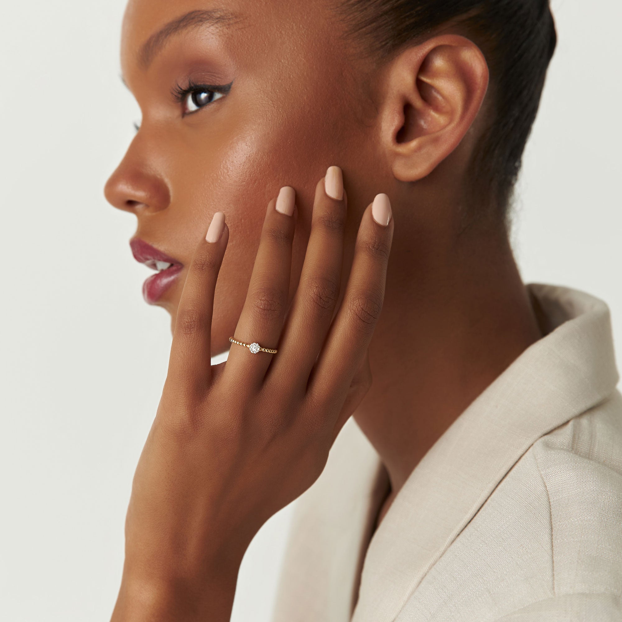 14K Gold Beaded Floral Diamond Ring  Ferkos Fine Jewelry