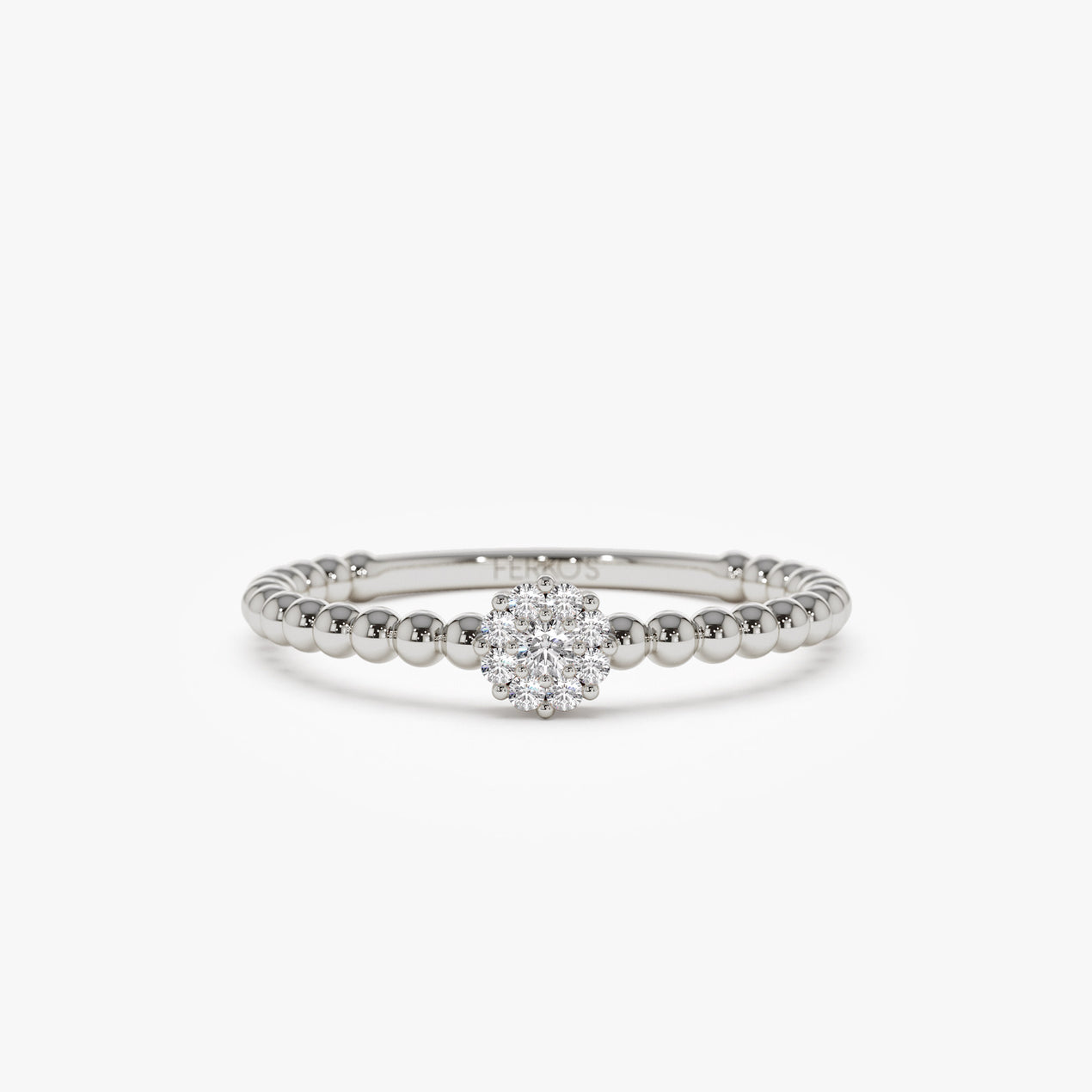 14K White Gold Dainty Floral Style Round Diamond Ring 4.5