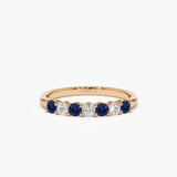 14k 7 Stone Basket Setting Diamond and Sapphire Wedding Ring 14K Rose Gold Ferkos Fine Jewelry