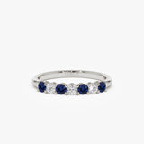 14k 7 Stone Basket Setting Diamond and Sapphire Wedding Ring 14K White Gold Ferkos Fine Jewelry