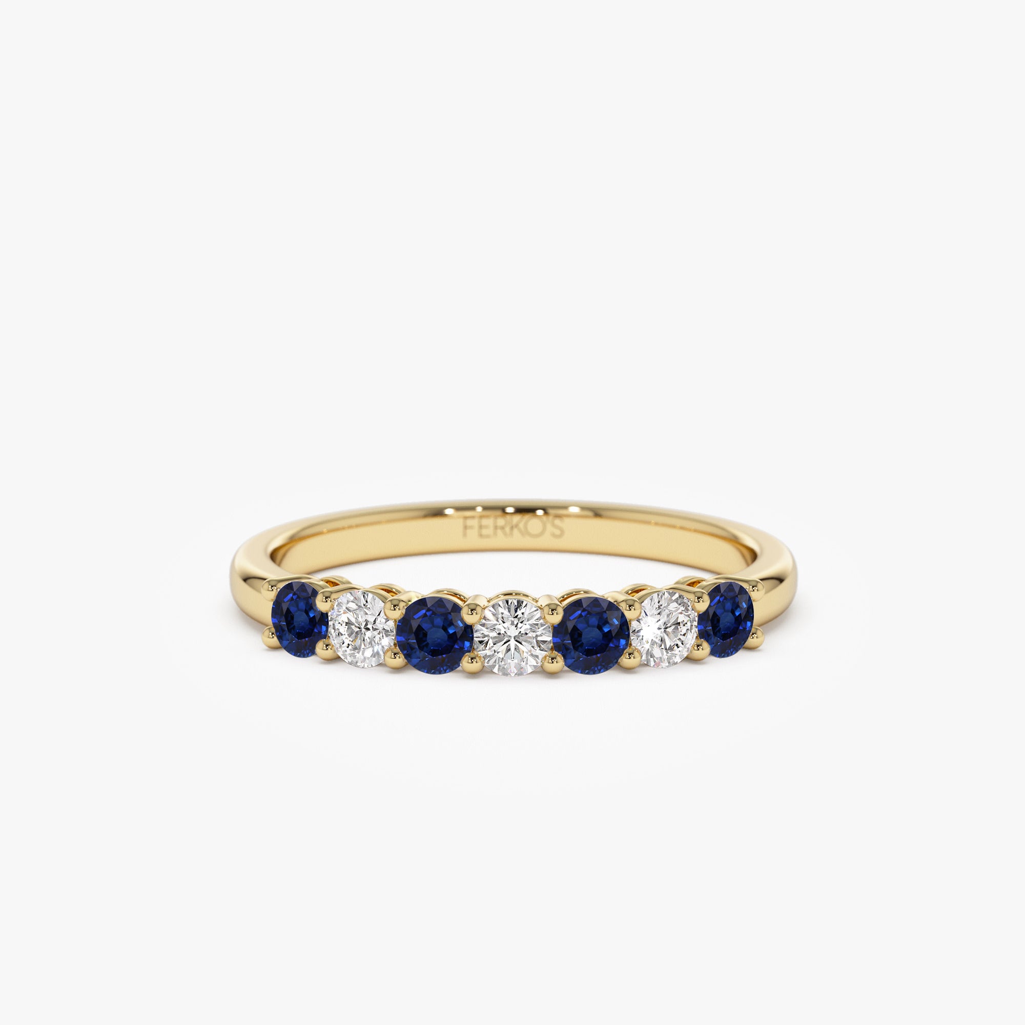 14k 7 Stone Basket Setting Diamond and Sapphire Wedding Ring 14K Gold Ferkos Fine Jewelry
