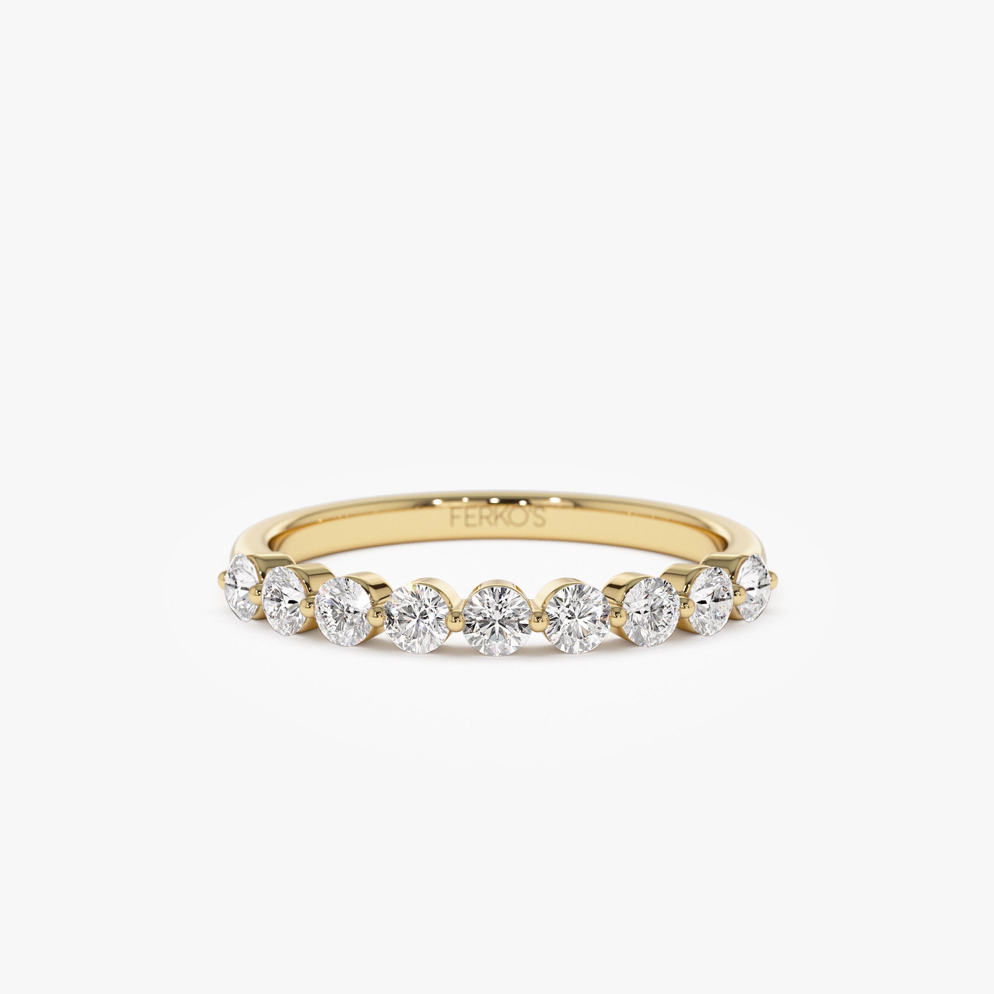 14k 0.55ctw 9 Stone Shared Prong Diamond Wedding Band 14K Gold Ferkos Fine Jewelry