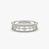 14k Diamond Statement Ring with Beaded Band 14K White Gold Ferkos Fine Jewelry