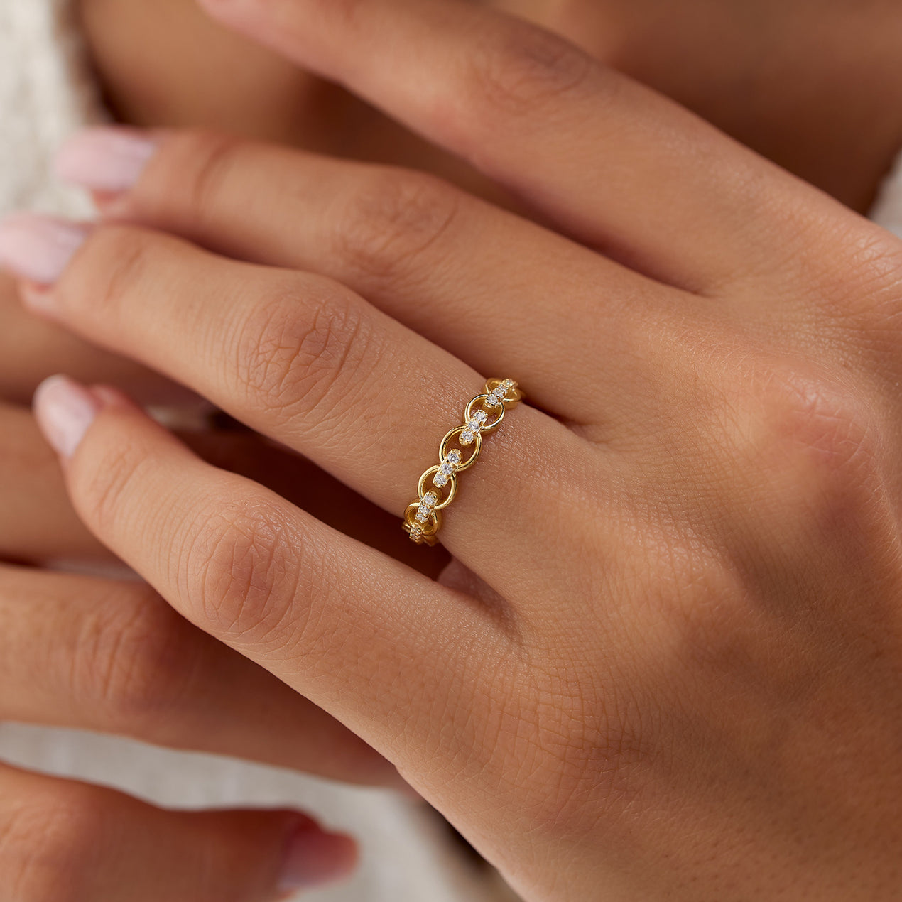 18k Yellow Gold Dainty Chain Ring sz 7.75 purchases