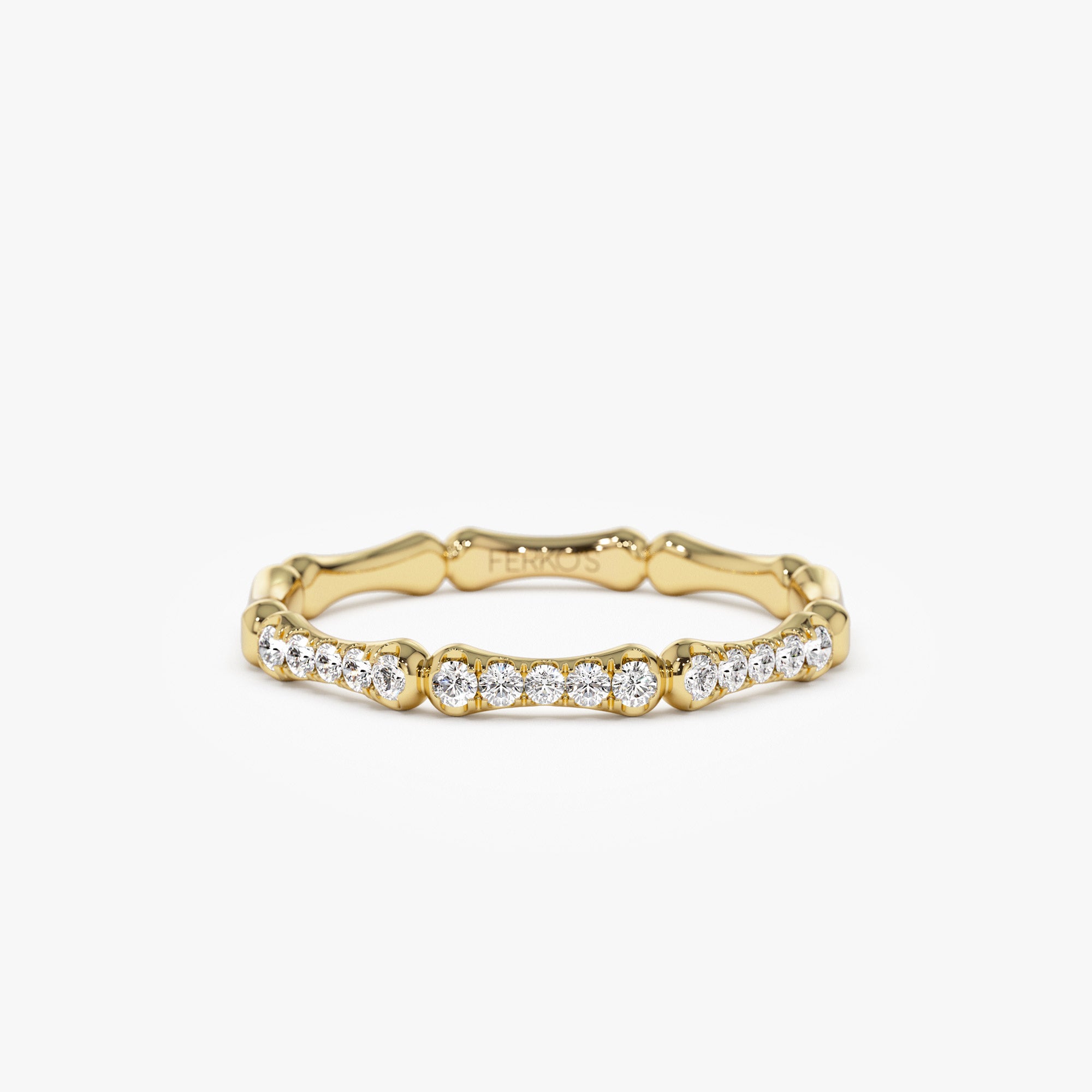 14k Pave Diamond Bamboo Ring 14K Gold Ferkos Fine Jewelry