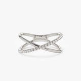 14k Criss Cross Single Side Diamond Ring 14K White Gold Ferkos Fine Jewelry