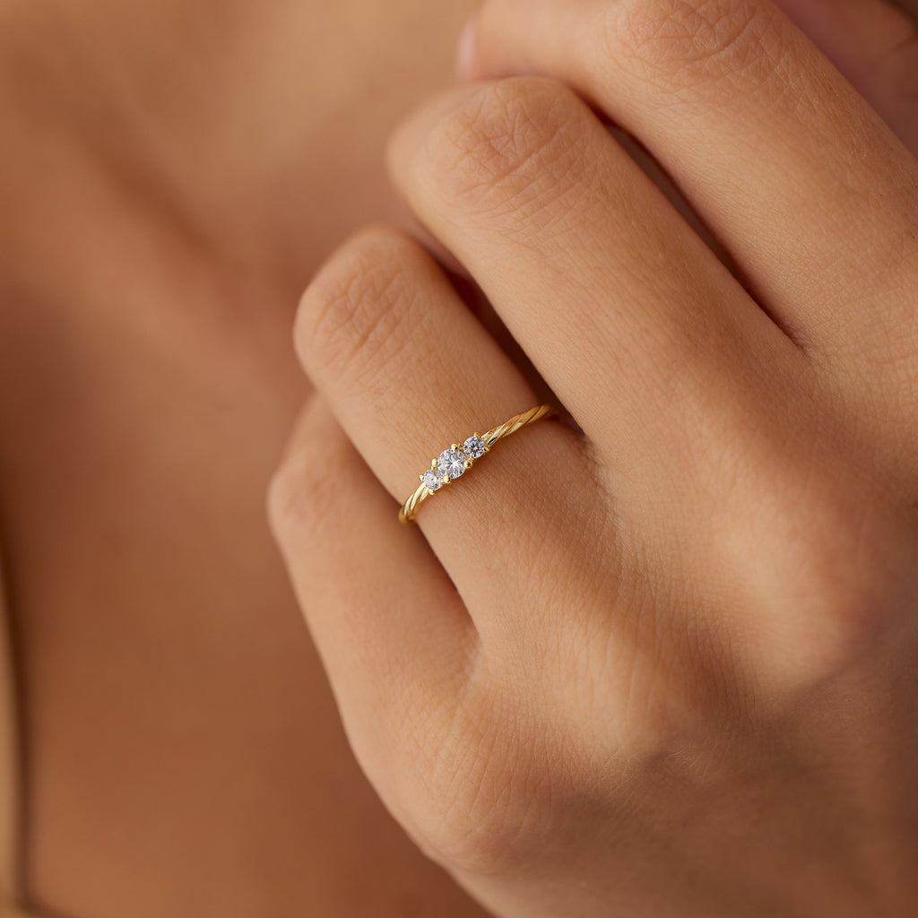 Mini Diamond Rings 14k Gold Three Stone Dainty Diamond Twisted Ring – Ferkos Fine Jewelry