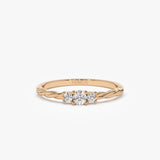 14k Gold Three Stone Dainty Diamond Twisted Ring 14K Rose Gold Ferkos Fine Jewelry