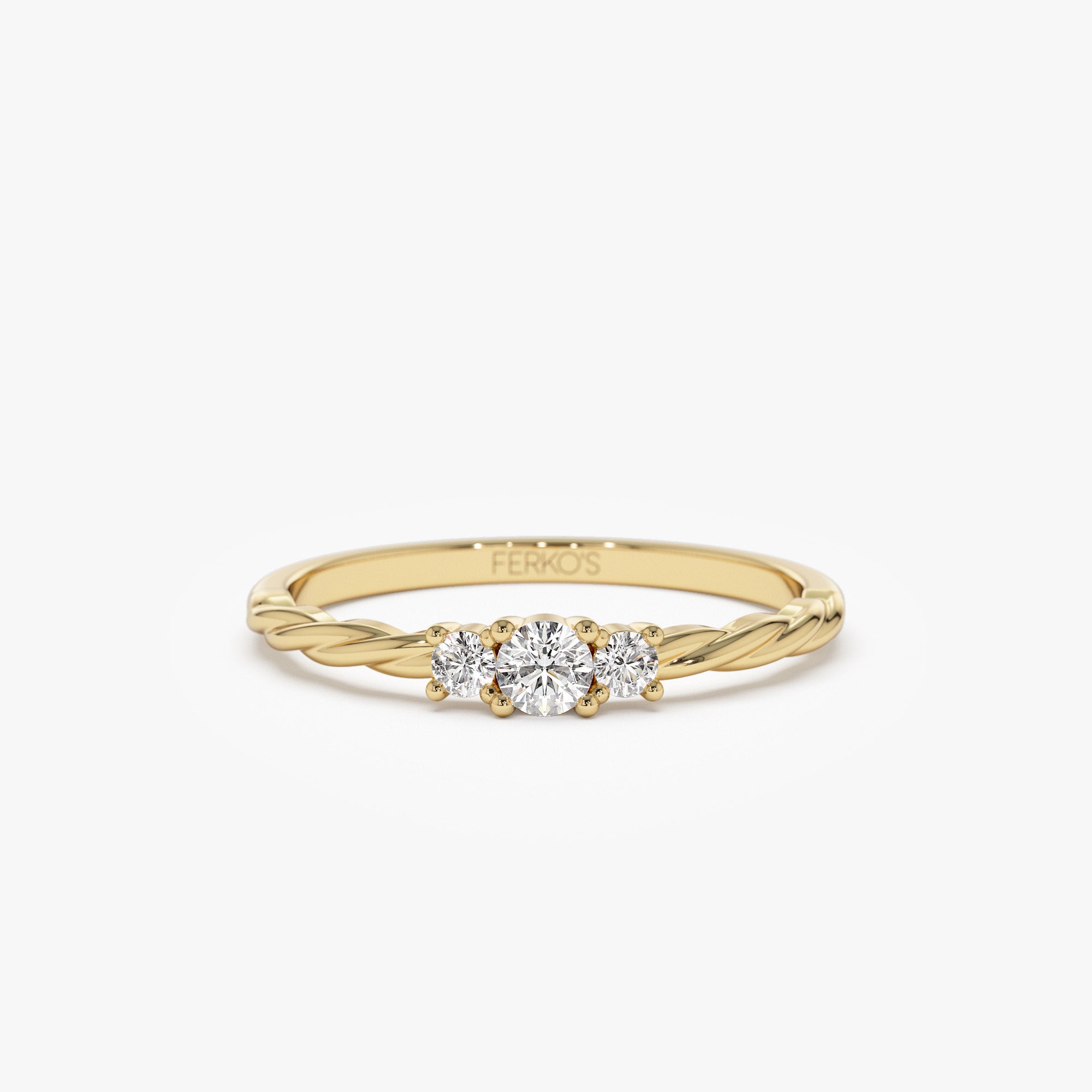 14k Gold Three Stone Dainty Diamond Twisted Ring 14K Gold Ferkos Fine Jewelry