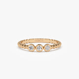 14k Beaded Three Stone Diamond Ring 14K Rose Gold Ferkos Fine Jewelry