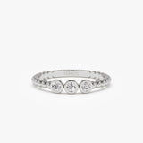 14k Beaded Three Stone Diamond Ring 14K White Gold Ferkos Fine Jewelry