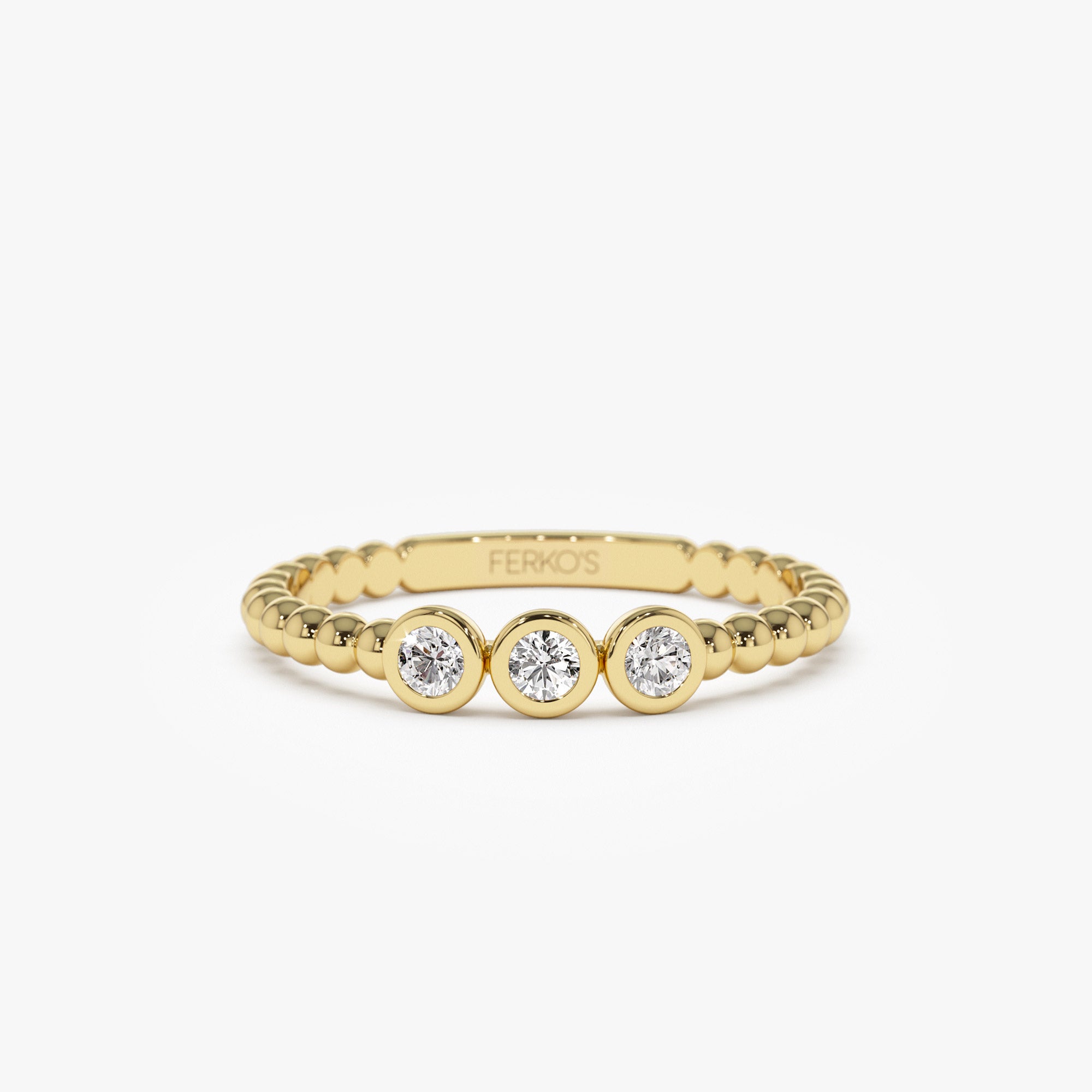 14k Beaded Three Stone Diamond Ring 14K Gold Ferkos Fine Jewelry