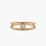 14k Double Band Bezel Setting Diamond Solitaire Ring 14K Rose Gold Ferkos Fine Jewelry