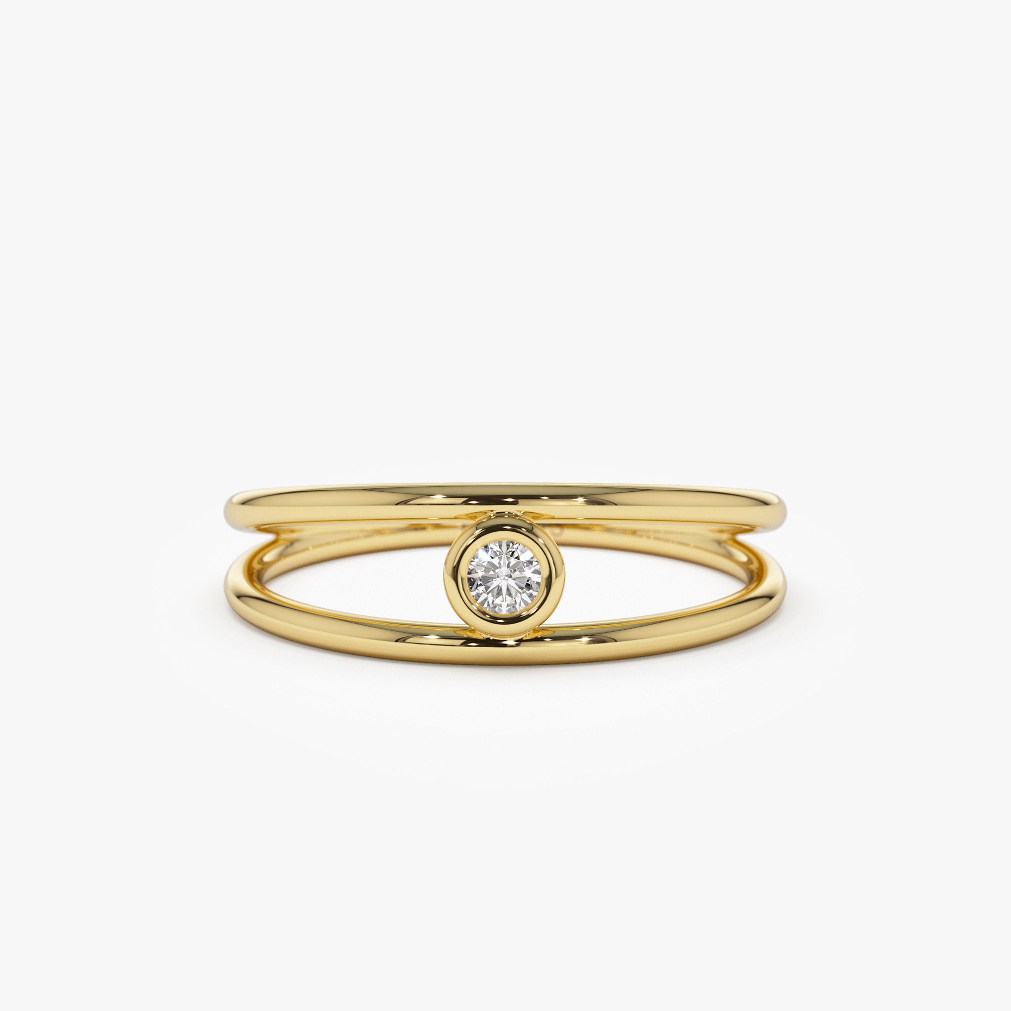 14k Double Band Bezel Setting Diamond Solitaire Ring 14K Gold Ferkos Fine Jewelry