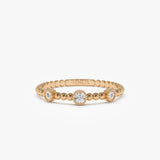 14k Bead Band Ring with Three Bezel Setting Diamonds 14K Rose Gold Ferkos Fine Jewelry