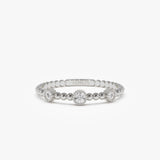 14k Bead Band Ring with Three Bezel Setting Diamonds 14K White Gold Ferkos Fine Jewelry