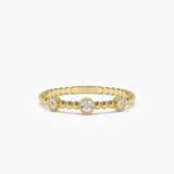 14k Bead Band Ring with Three Bezel Setting Diamonds 14K Gold Ferkos Fine Jewelry