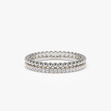 14K Stacked Beaded Ring with Diamond Ring 14K White Gold Ferkos Fine Jewelry