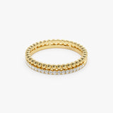 14K Stacked Beaded Ring with Diamond Ring  Ferkos Fine Jewelry