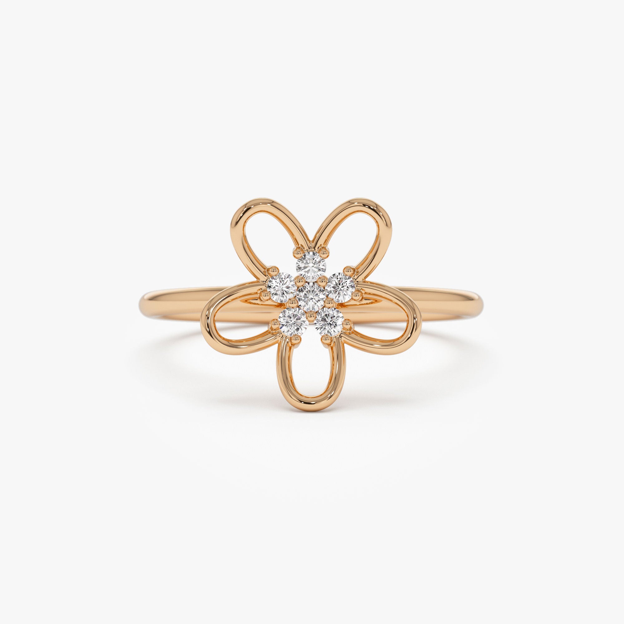 14k Diamond Flower Ring 14K Rose Gold Ferkos Fine Jewelry
