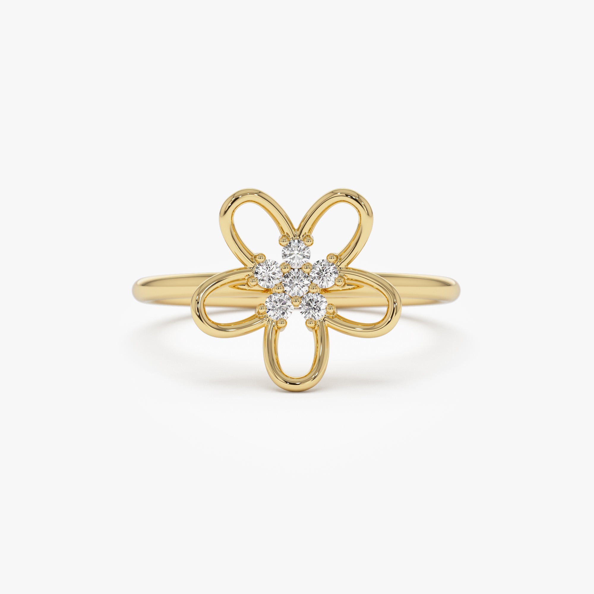 14k Diamond Flower Ring 14K Gold Ferkos Fine Jewelry