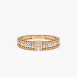 14k Beaded Baguette and Round Diamond Ring 14K Rose Gold Ferkos Fine Jewelry