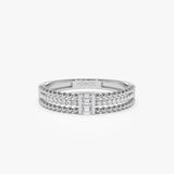 14k Beaded Baguette and Round Diamond Ring 14K White Gold Ferkos Fine Jewelry